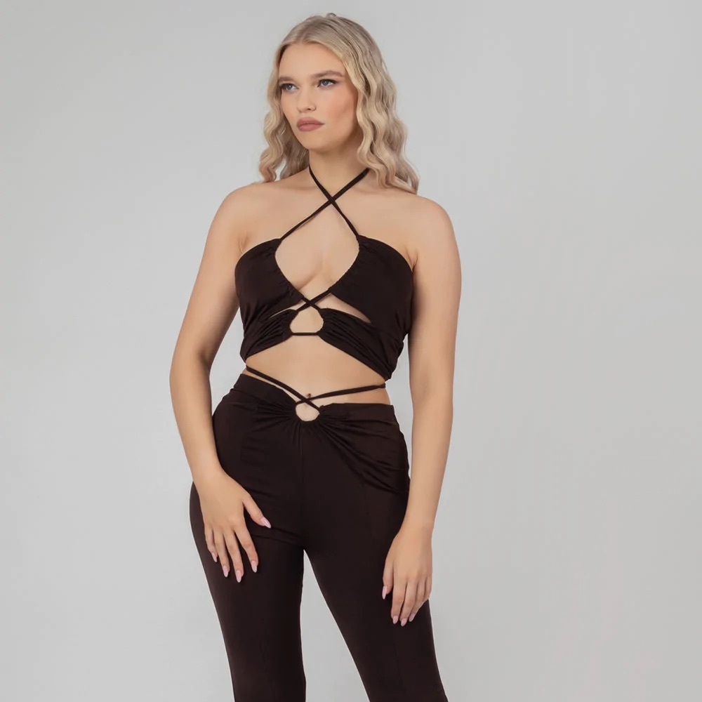 NWOT Public Desire SLINKY LOOP RUCHING CROP TOP CHOCOLATE